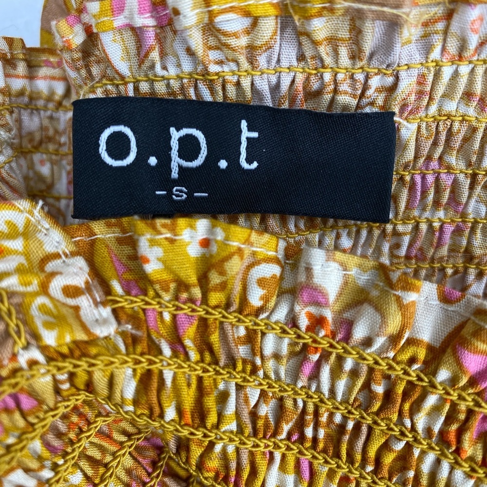 O. P. T. Cotton Women’s Allover Print Tiered Dress, Mustard Sz Sm - Picture 6 of 8